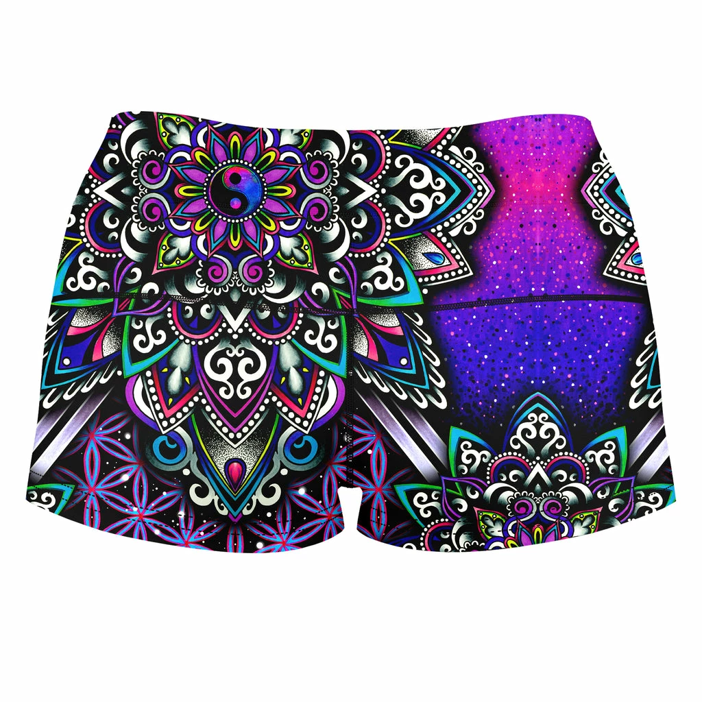 Blooming Balance High-Waisted Women's Shorts T6 Blooming Balance High-Waisted Women's Shorts -iEDM Shop Briz HighWaistedShortsBackv3 BloomingBalance