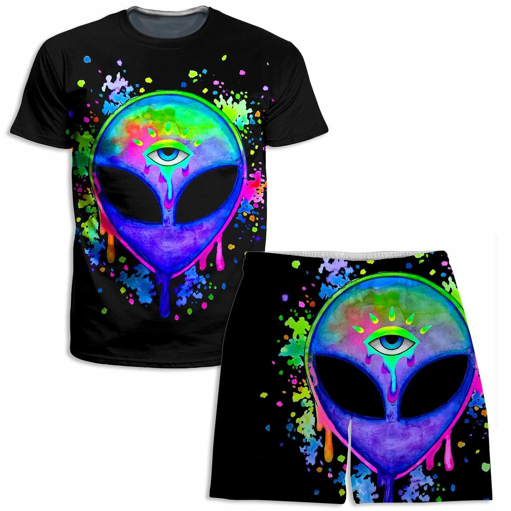 Splatter Alien T-Shirt and Shorts Combo Ready To Ship Splatter Alien T-Shirt And Shorts Combo -iEDM Shop Brizbazaar Shorts TShirt SplatterAlien