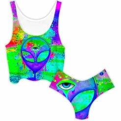 Ready To Ship Alien Melt Purple Crop Top And Booty Shorts Combo