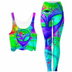 Ready To Ship Alien Melt Purple Crop Top And Leggings Combo