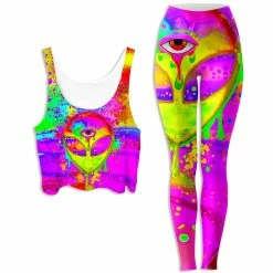 Ready To Ship Alien Melt Yellow Crop Top And Leggings Combo