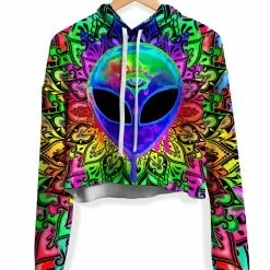 T6 Psy Alien Purple Fleece Crop Hoodie