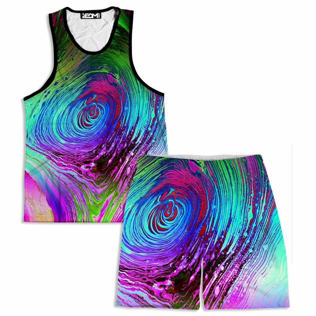 Rainbow Vortex Men's Tank and Shorts Combo Ready To Ship Rainbow Vortex Men's Tank And Shorts Combo -iEDM Shop brizbazaar rainbow vortex men s tank and shorts combo