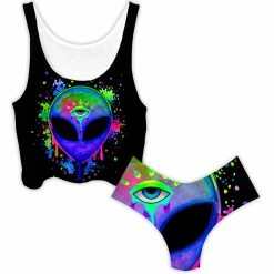 Ready To Ship Splatter Alien Crop Top And Booty Shorts Combo