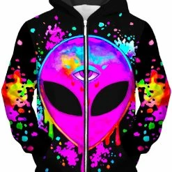 T6 Splatter Alien Pink Unisex Zip-Up Hoodie