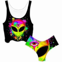 Ready To Ship Splatter Alien Yellow Crop Top And Booty Shorts Combo