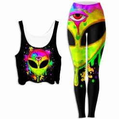 Ready To Ship Splatter Alien Yellow Crop Top And Leggings Combo