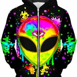 T6 Splatter Alien Yellow Unisex Zip-Up Hoodie