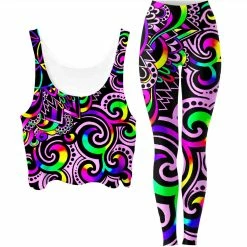 Ready To Ship White Doodle Magic Crop Top And Leggings Combo