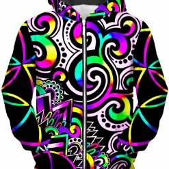 T6 White Doodle Magic Unisex Zip-Up Hoodie