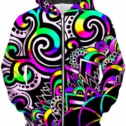 T6 White Doodle Magic V2 Unisex Zip-Up Hoodie