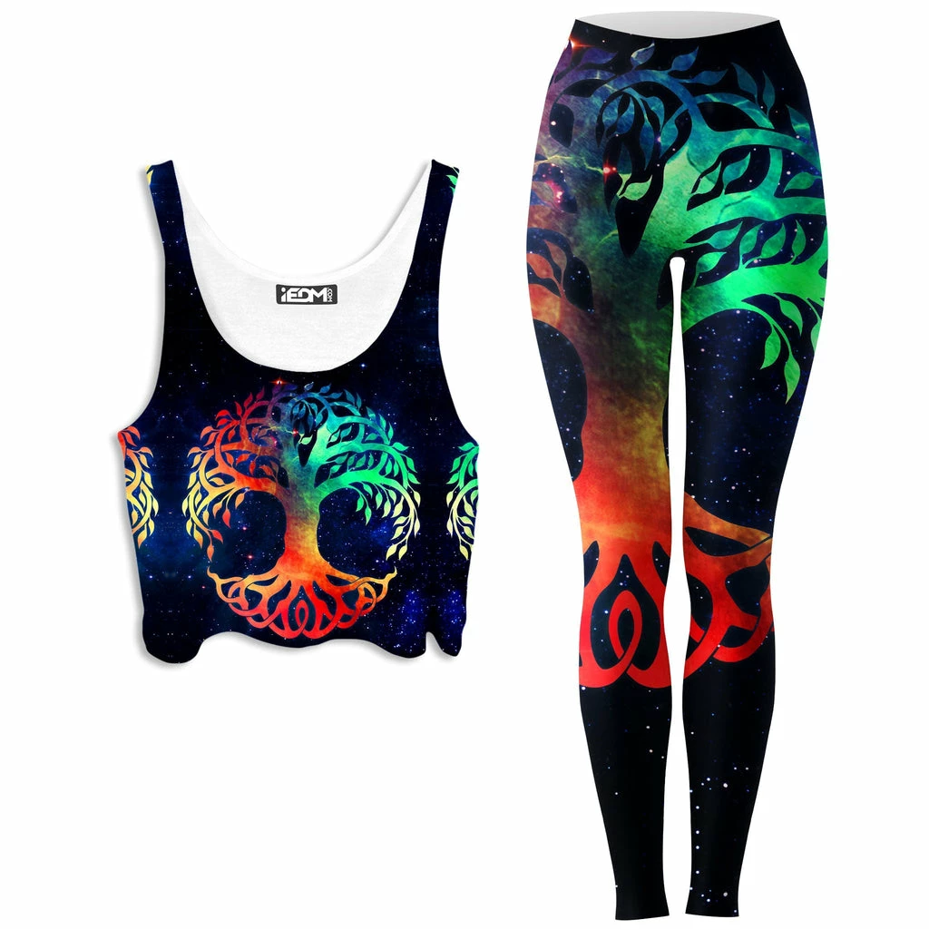 Tree of Life Crop Top and Leggings Combo Ready To Ship Tree Of Life Crop Top And Leggings Combo -iEDM Shop mcashe spiritual art tree of life crop top and leggings combo