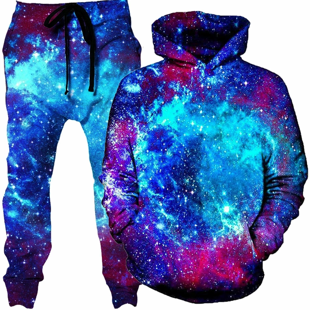 Blue Galaxy Hoodie and Joggers Combo Ready To Ship Blue Galaxy Hoodie And Joggers Combo -iEDM Shop on cue apparel blue galaxy hoodie and joggers combo