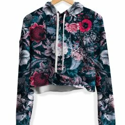 T6 Blue Garden Fleece Crop Hoodie