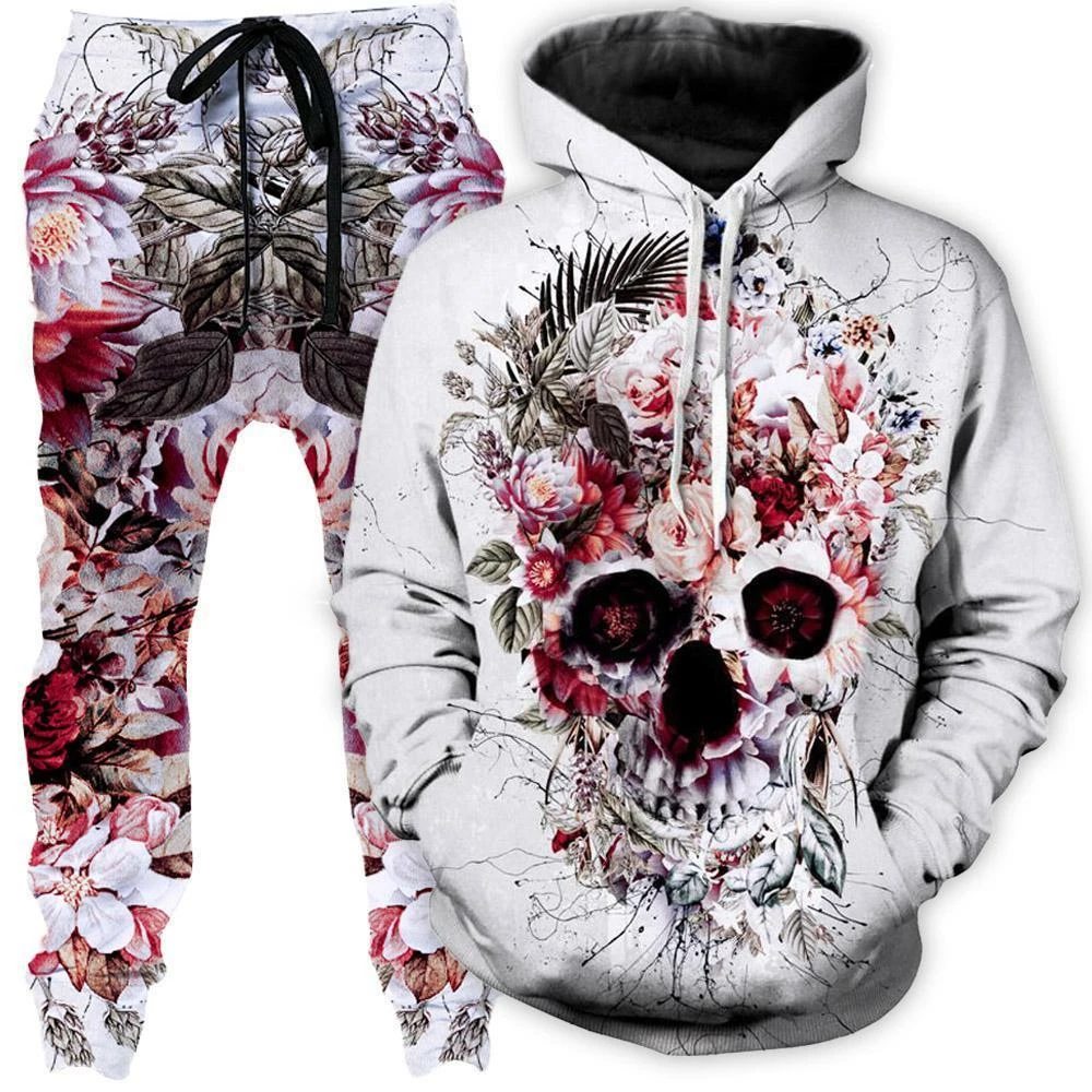 Ready To Ship Floral Skull Hoodie And Joggers Combo