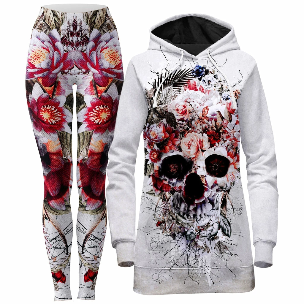 Floral Skull Hoodie Dress and Leggings Combo Ready To Ship Floral Skull Hoodie Dress And Leggings Combo -iEDM Shop riza peker floral skull hoodie dress and leggings combo