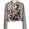 T6 Floral Space Fleece Crop Hoodie
