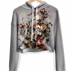 T6 Floral Space Fleece Crop Hoodie