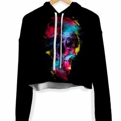 T6 Skull 49 Fleece Crop Hoodie